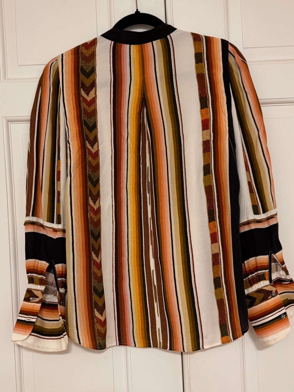 Kobi Halperin Striped Button-Down Blouse in Orange, Brown, Black and Cream